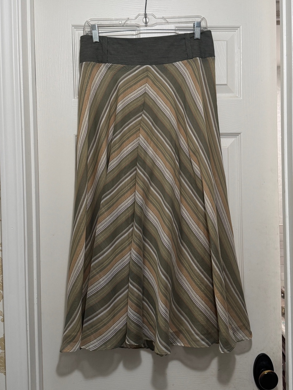 Vintage Mason Chevron-Striped Circle Skirt in Olive, Purple, Taupe & Cream - Sz4